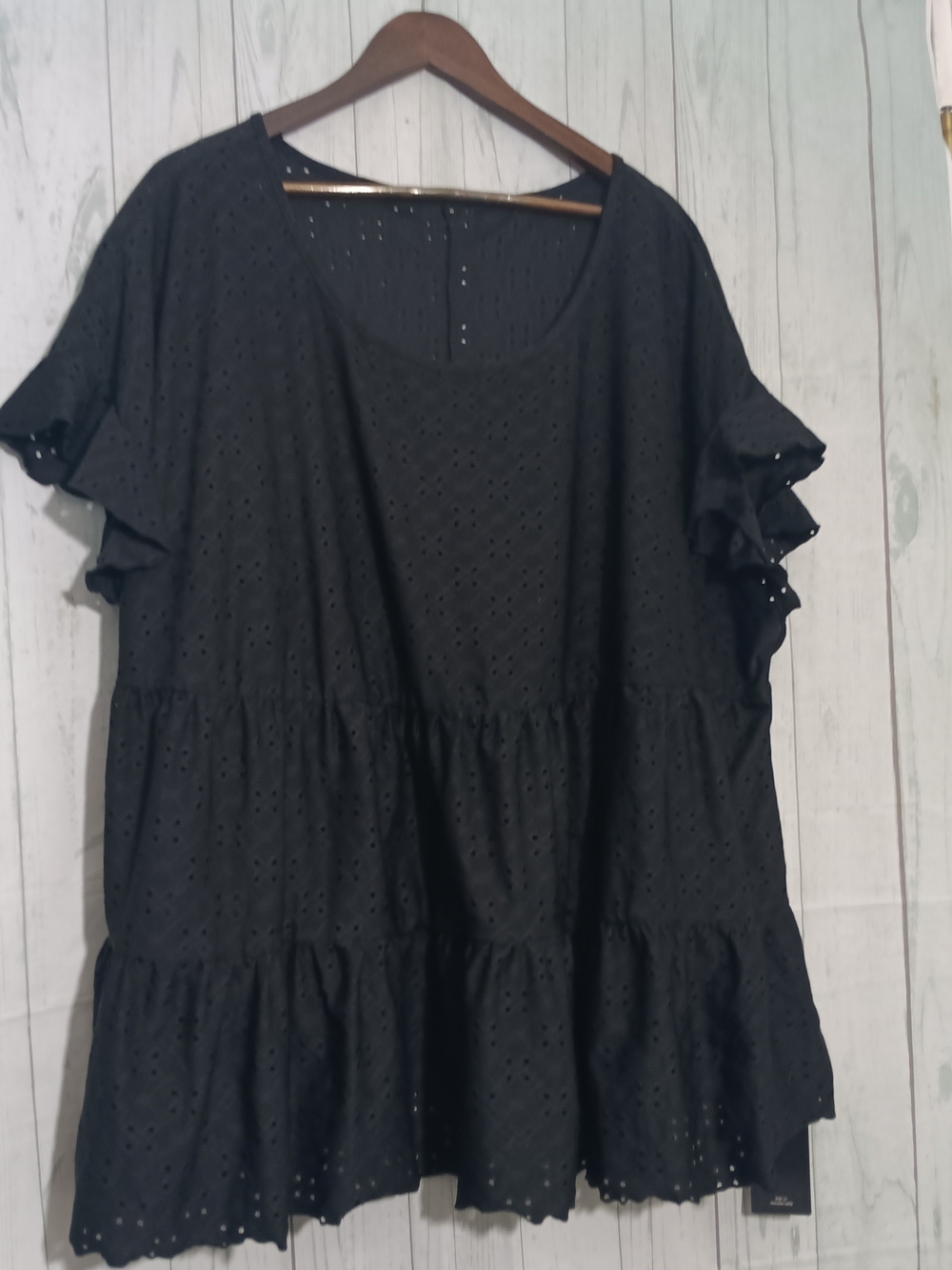 SHEIN Black Eyelet Tiered Ruffle Sleeve Tunic Top Sz 7X
